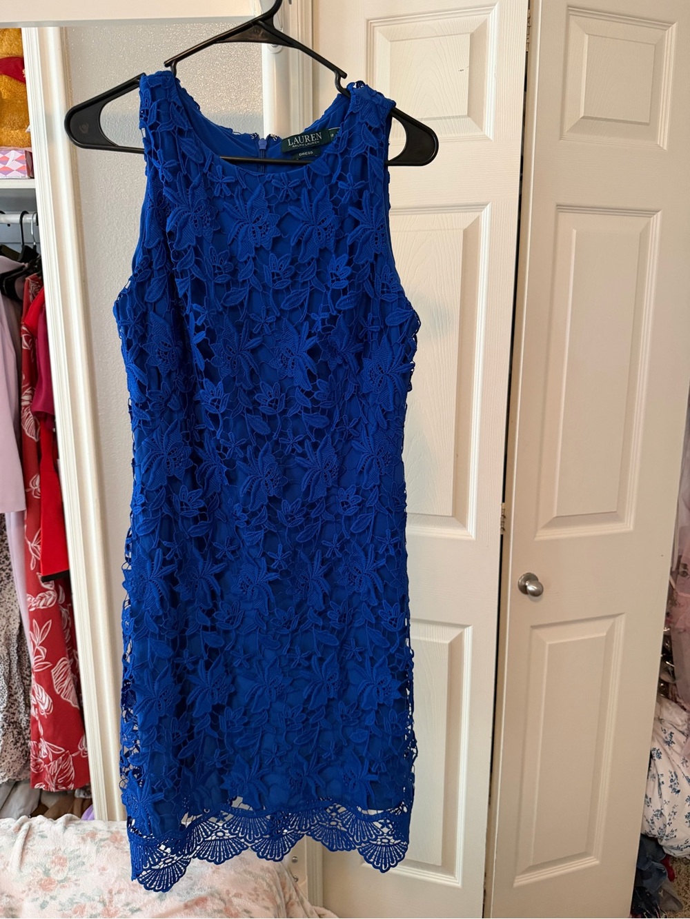 Lauren Ralph Lauren Cobalt Blue Floral Lace Midi Dress